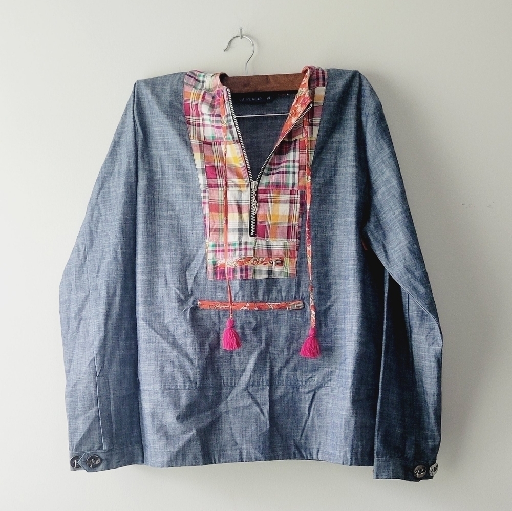 La Plage sweater with hoodie floral‎ plaid with hoodie size XS